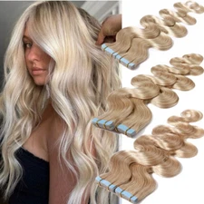 Curly Russian Remy  Human Hair Tape In Extensions Skin Weft Body Wave Straight