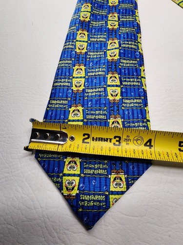 Nickelodeon 2005 Spongebob Square Pants Fun Tie Blue Yellow Necktie 4" Wide - Picture 2 of 6