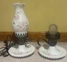 Vintage Daisy Milk Glass Electric Hurricane Table Lamp 11” Tall Flowers Working