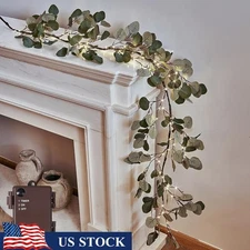 6FT Eucalyptus Garland W/ Warm White Fairy Lights Timer Indoor Outdoor Decor New