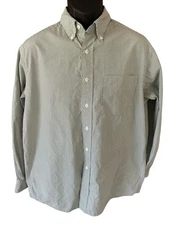 L.L. Bean Button Down Shirt Men's Medium Green White Checkered Long Sleeve