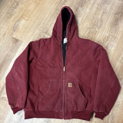 Vintage J130 CRI Crimson Red Carhartt Hooded Jacket Size 2 XL (A13