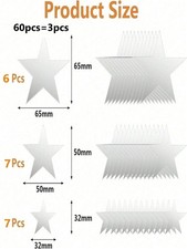 60Pcs Silver Stars Acrylic Mirror Wall Stickers Self Adhesive Home Decor