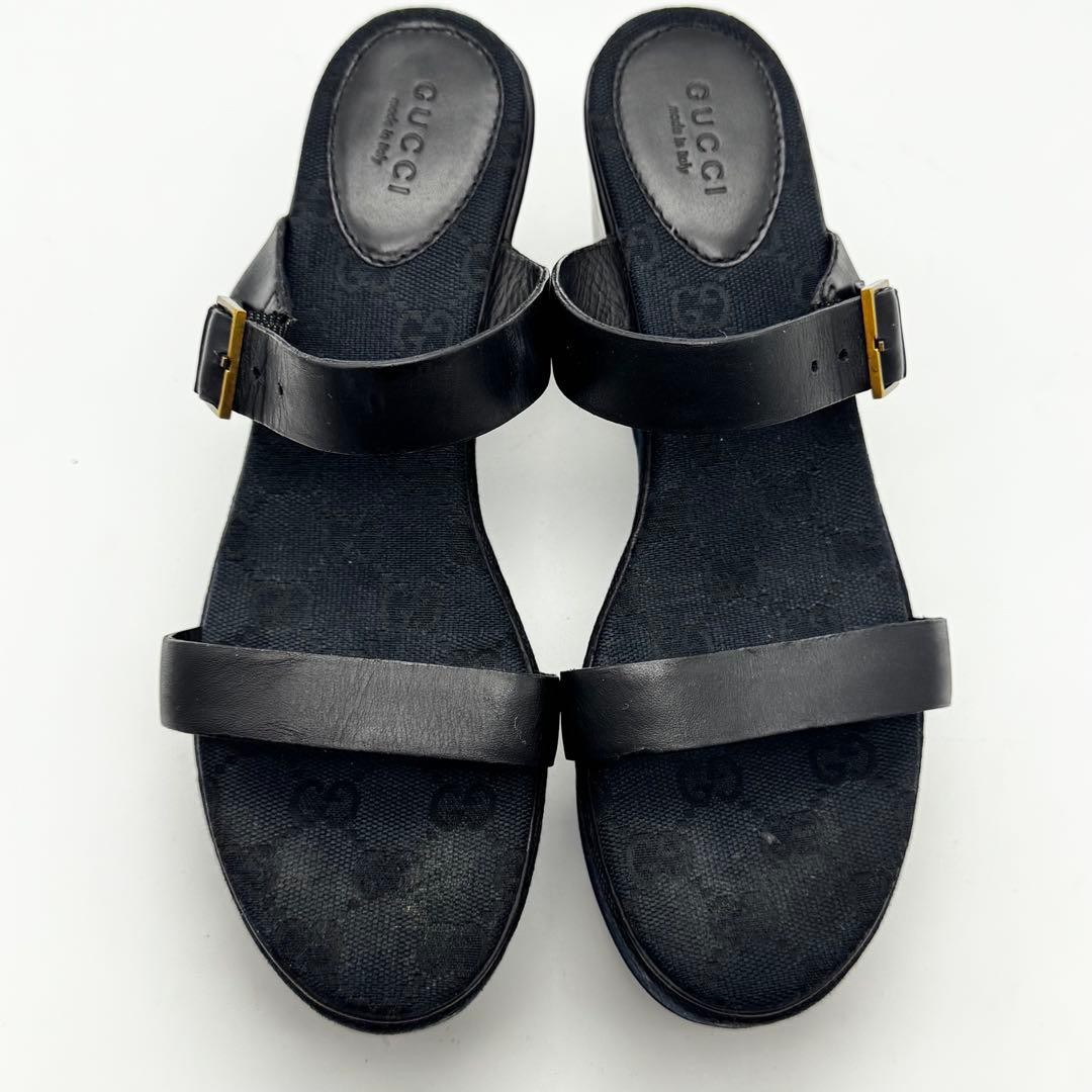 GUCCI Mules Sandals Heel GG Leather Black EU37/US7 116129c thumbnail 12