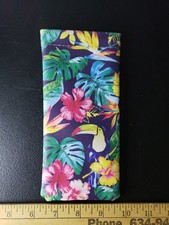 Parrots Tropical Hibiscus & Foliage Snap Close Soft Pouch Eyeglasses Case.