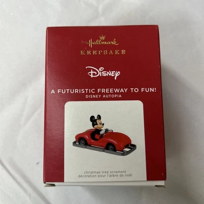 2021 Hallmark Disney Autopia Mickey A FUTURISTIC FREEWAY TO FUN Car Ornament 2"