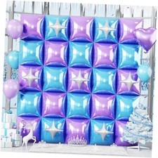 32PCS Blue and Purple Square Foil Balloons Wall with Star Blue, Purple, Star