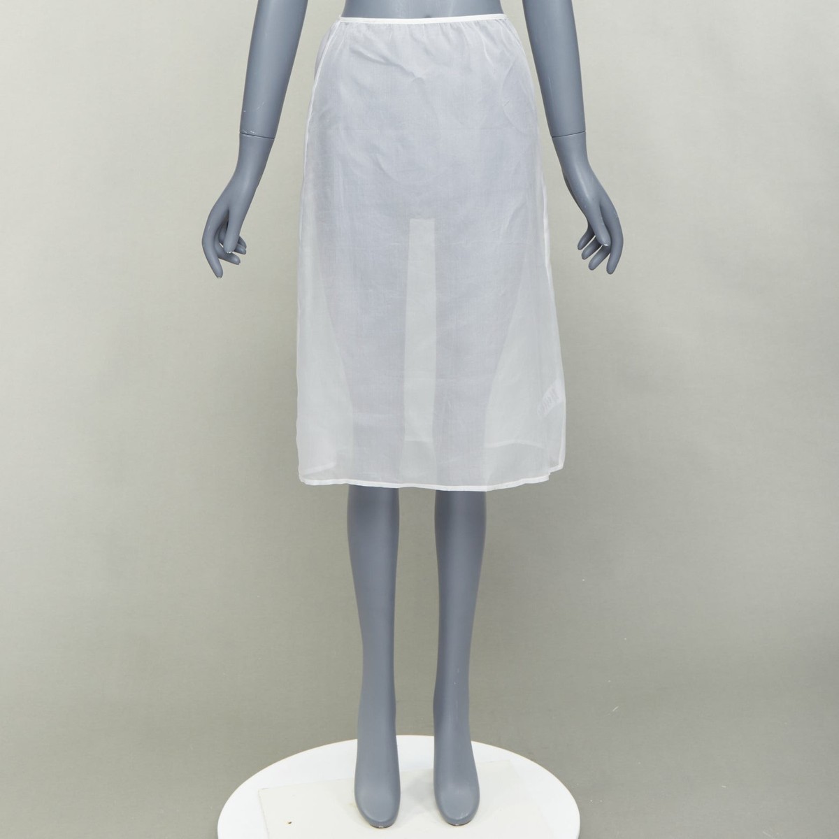 DRIES VAN NOTEN white 100% silk sheer high waisted knee skirt FR34