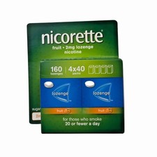 4 X 40 Nicorette nicotine | Fruit Flavour | 2mg Sugar-Free | Total 160 Lozenges