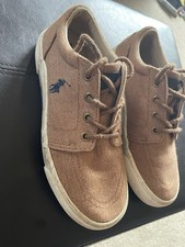 Ralph Lauren Boys Boat Shoes Tan Canvas Shoe Lace Tie Size 2