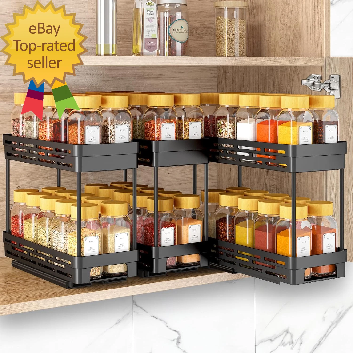 Pull Out Spice Rack Organizer for Cabinet 3 Packs Slide Out Spice Racks Organize