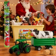 Christams 38pc Farm Animal Figurines Toys,Large Play Mat,Cow Sheep Horse Dog Pig