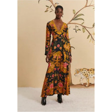 Farm Rio Black Arabesque Floral Maxi Dress Small NWT