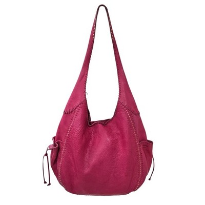 Sigrid Olsen Barbie Pink Fuchsia Leather Slouchy Hobo Shoulder Bag Whipstitch