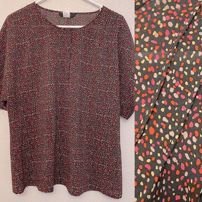 J crew Lightweight colorful black micro print semi sheer short sleeve blouse -M
