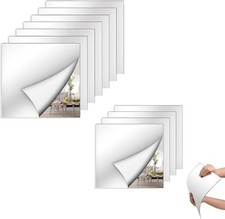 12PCS Self Adhesive Acrylic Mirror, 8" 8" Flexible Wall Mirror Sheets, 2MM Fram