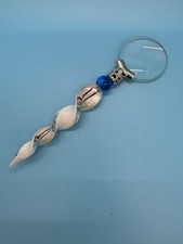 Handheld Magnifying Glass Decorative Blue Bead White Twisted Handle Silver 7.5  