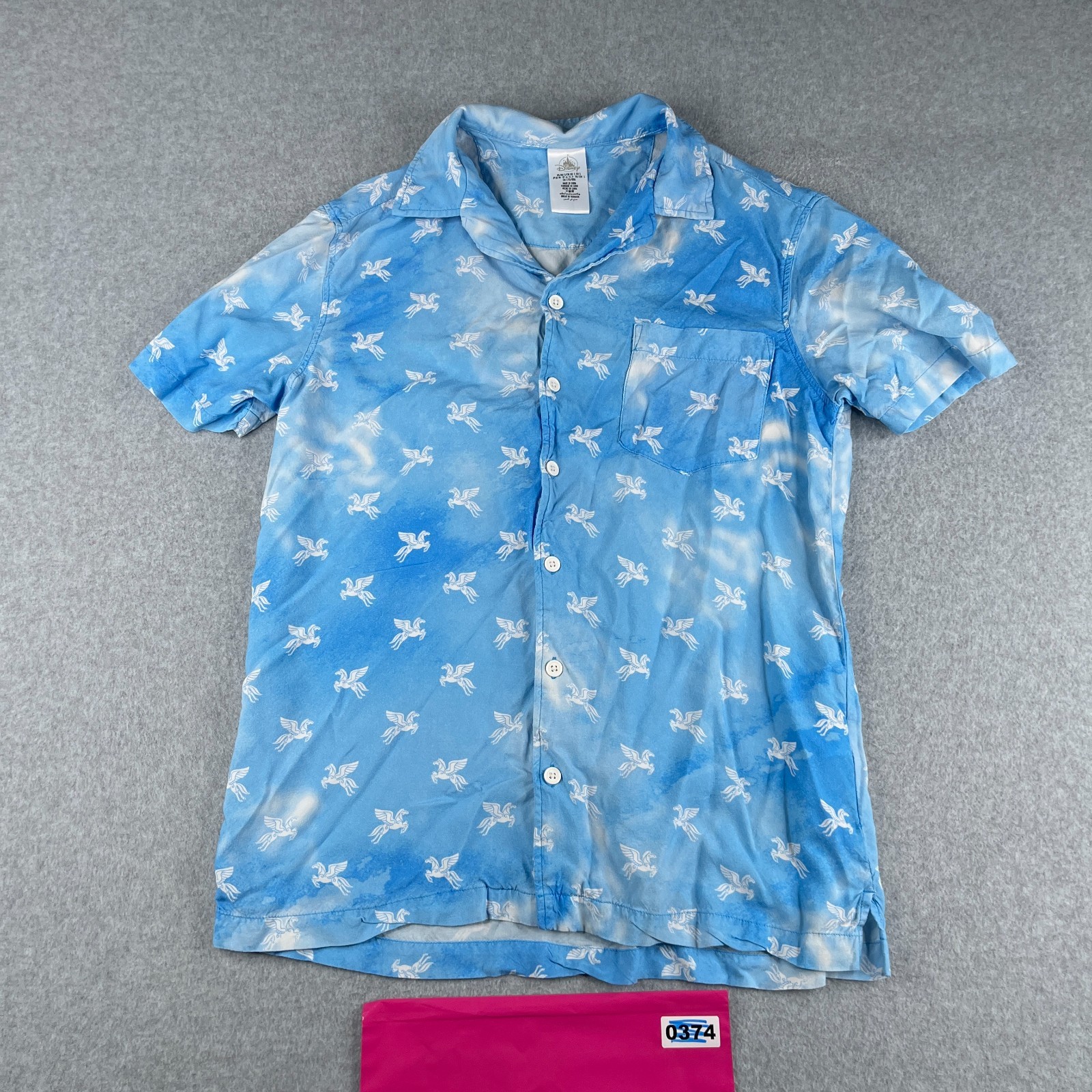 Disney Camicia Uomo Manica Corta Bottoni Piccola Blu CLOUD FLYING PONY VISCOSA