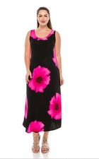 JOSTAR Black Pink LONG TANK DRESS Poly Spandex Knit TRAVEL WEAR S M L XL  2X  3X