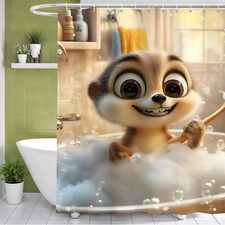 Cute Animal Bath Pattern Shower Curtain with Hooks, 72X 72 Inches, Bathroom Deco