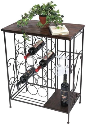 Weinregal Flaschenständer 12977 83 cm Metall Holz Flaschenhalter Regal Bar Wein - Bild 1 von 4