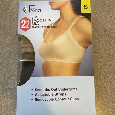S Felina Ladies Side Smoothing Wireless Bra 2 Pack Small Black Tan New