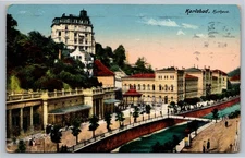 Vintage Karlsbad Kurhaus Postcard 1913 Handcolored Spa Resort Scene