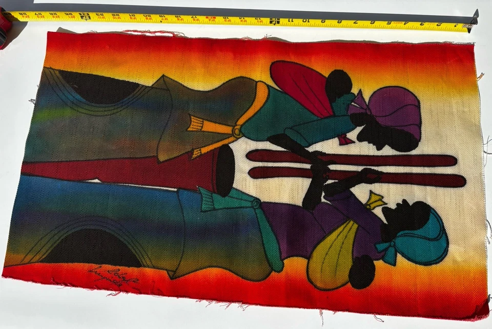 Hand Made African Thick Canvas Signature Panel 2 Women Bold Colorful Textile Art - Image 4 of 4