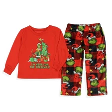 Dr. Seuss The Grinch Toddlers' Here for the Presents Pajamas Plaid Sleepwear