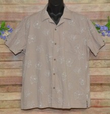 Ben Sherman XL Camp Shirt Twine Hawaiian Floral Button Up Tan‎ White Cotton