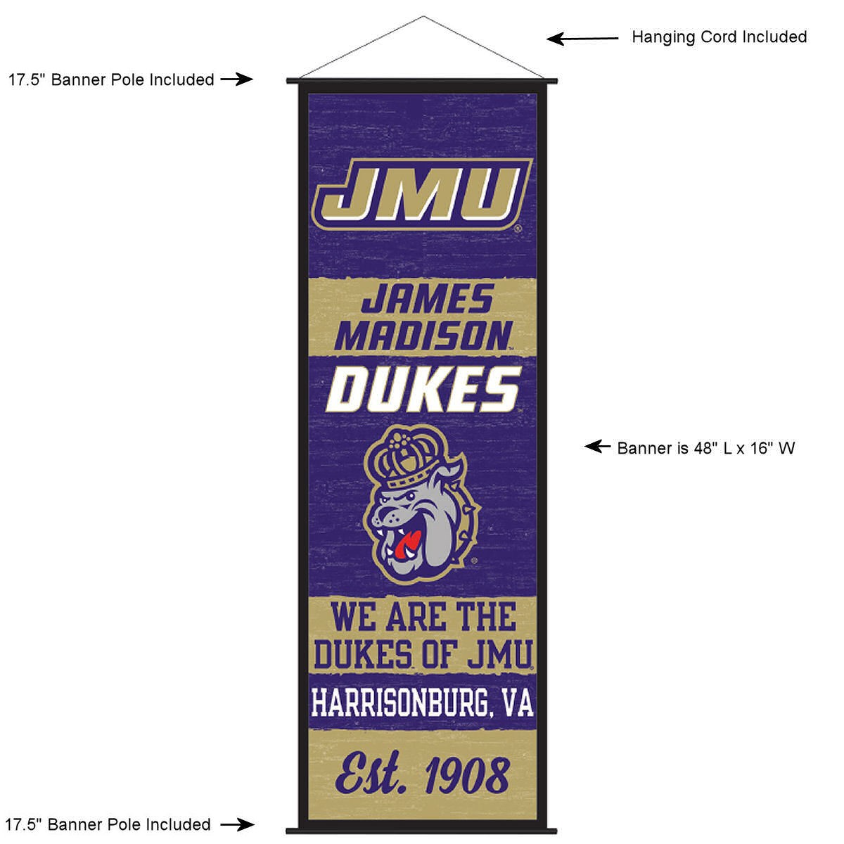 James Madison University Gartenflagge – Doppelseitig, 100% Polyester, Dukes Design, Offiziell Lizenziert