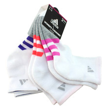 ADIDAS Size 5-10 Women Quarter Socks 3 Pairs Various Stripe Colors with Logo