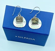 Silpada Sterling Silver & Bronzite Hammered Dangling Disc Wire Earrings, W1414