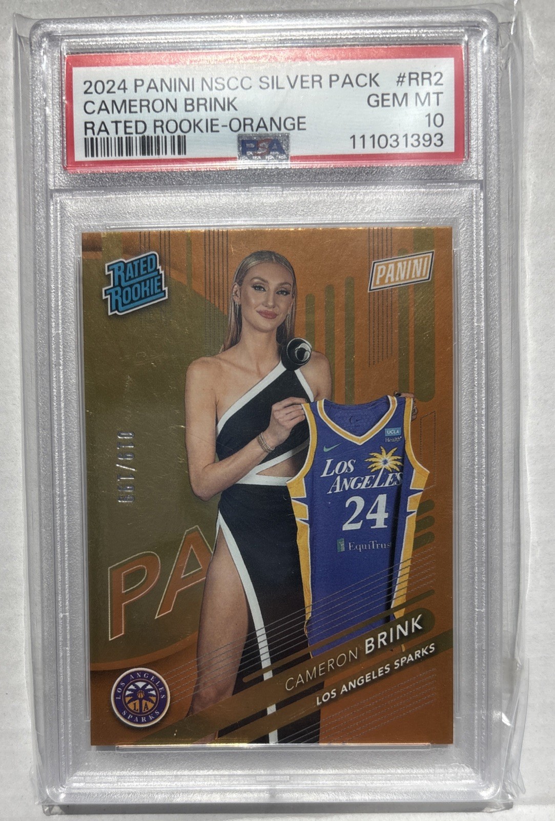 Cameron Brink RC Gem Mint PSA 10 Rated Rookie /199 2024 Panini NSCC Orange Foil
