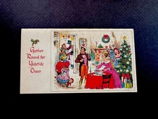 1 VTG NOS Norcross Xmas Greeting Card Victorian Families Gathering By Fireplace