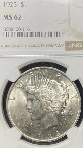 1923 NGC MS62 Peace Dollar- 90% Silver Certified