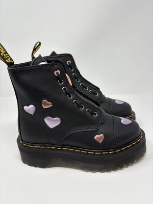 Dr Martens Sinclair Heart Leather Platform Zip Boots Black Women's 7 NEW