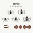 CAROTE 13pcs Tri-Ply Stainless Steel Cookware Set with Detachable Handle, Pot...