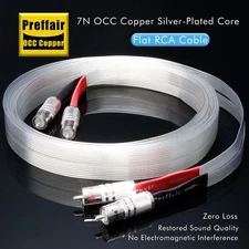 OCC Silver Plated Flat Cable Audio Signal Interconnect Wire Hi-end RCA Plug