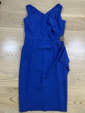 Alex Evenings Blue Solid V-Neck Sleeveless Sheath Knee Beaded Dress 8