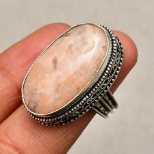 Orange Aventurine Gemstone Handmade 925 Sterling Silver Jewelry Ring Size 7