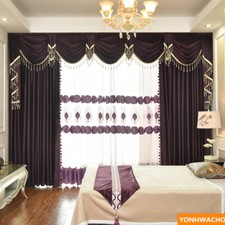 high grade Grape purple Italian velvet cloth blackout curtain tulle valance N938