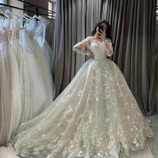 3D Lace Wedding Dresses 3D Lace Long Sleeve Appliques Bride Dress Appliques