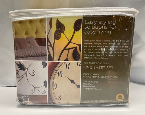 Home Reflections QVC King Sheet Set 4 Stück 600 Fadenzahl, Taupe Duotone Neu