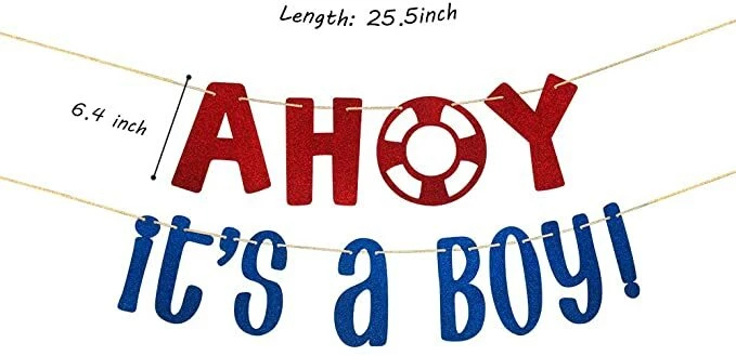 Letrero de pancarta náutico Ahoy Its A Boy para baby shower bebé niño rueda decoración de fiesta Foto 4 de 4