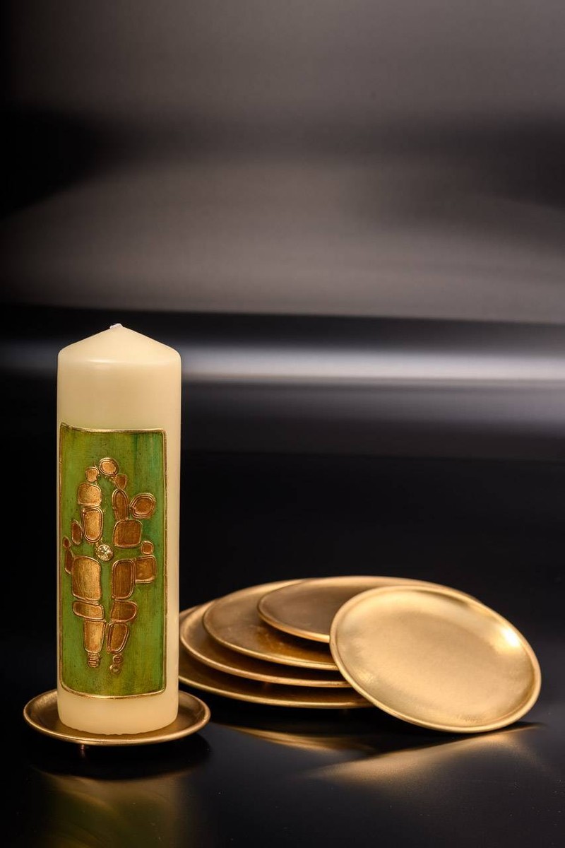 Moderner Untersetzer Messing Gold Kerzenteller Dekoration Stumpenkerzen Taufe