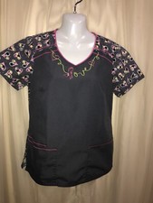Runway by Cherokee Scrub Top grey/pink/black Breat Cancer "LOVE"
