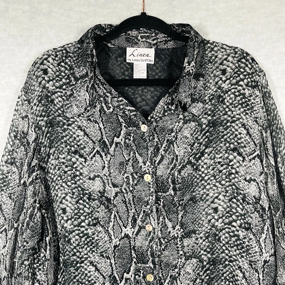 Blusa retro vintage para mujer 100 % seda con estampado de serpiente 1X forrada con botones años 80 90 Foto 2 de 4