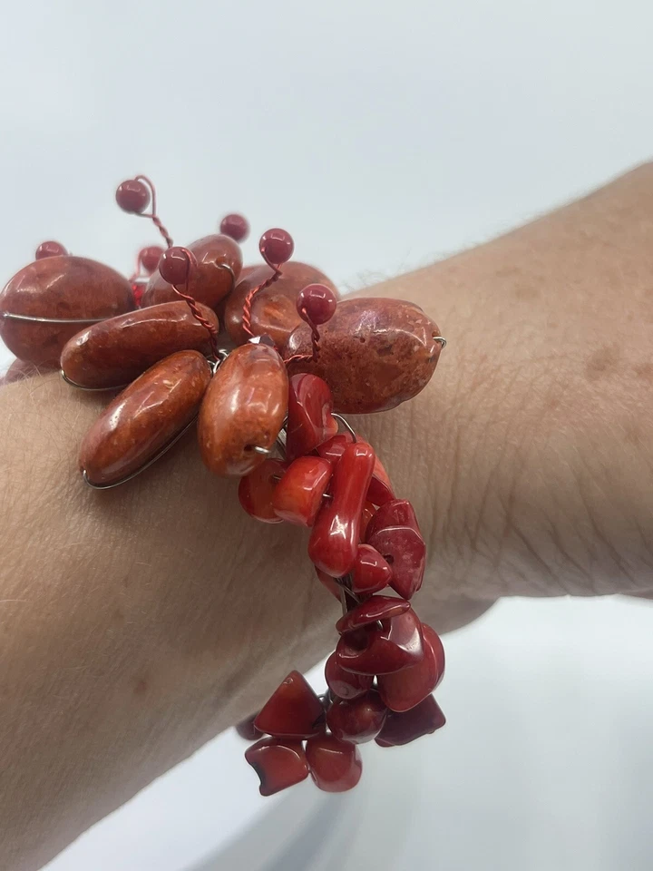 Red Coral Elegance Handcrafted Adjustable Cuff Red Coral Beach Boho - Image 2 of 4