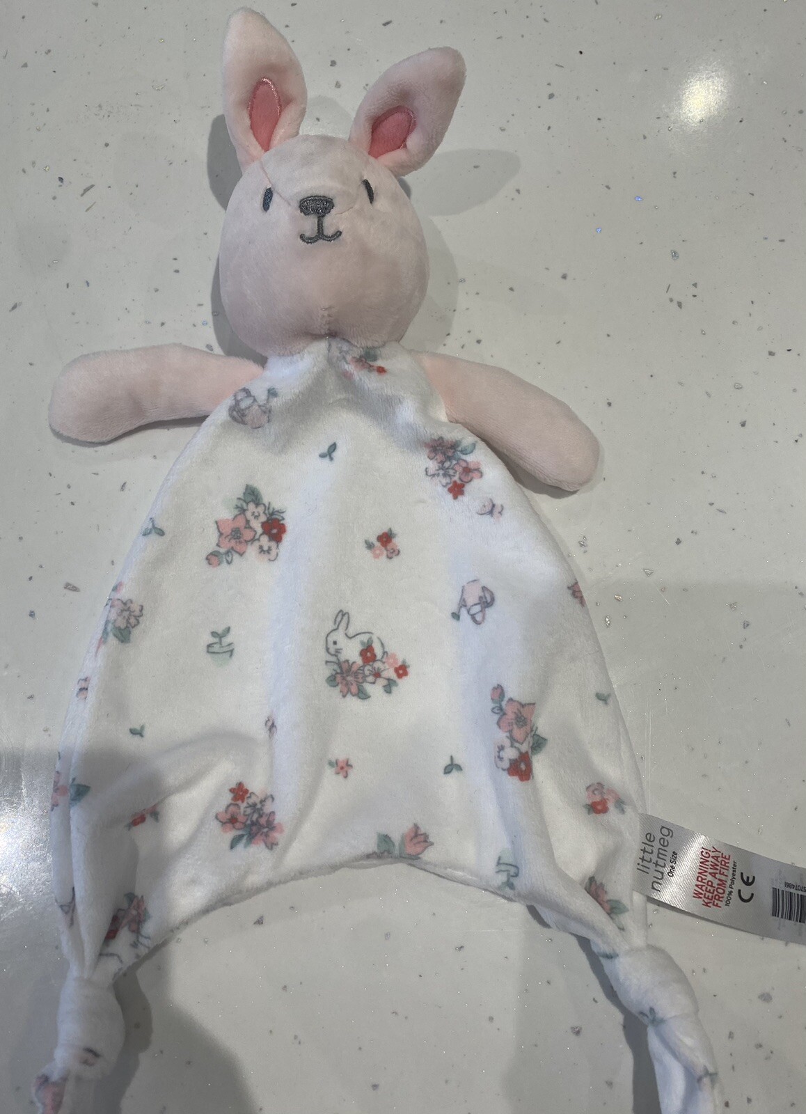 Morrisons Little Nutmeg Pink Floral Bunny Rabbit Baby Comforter Blankie